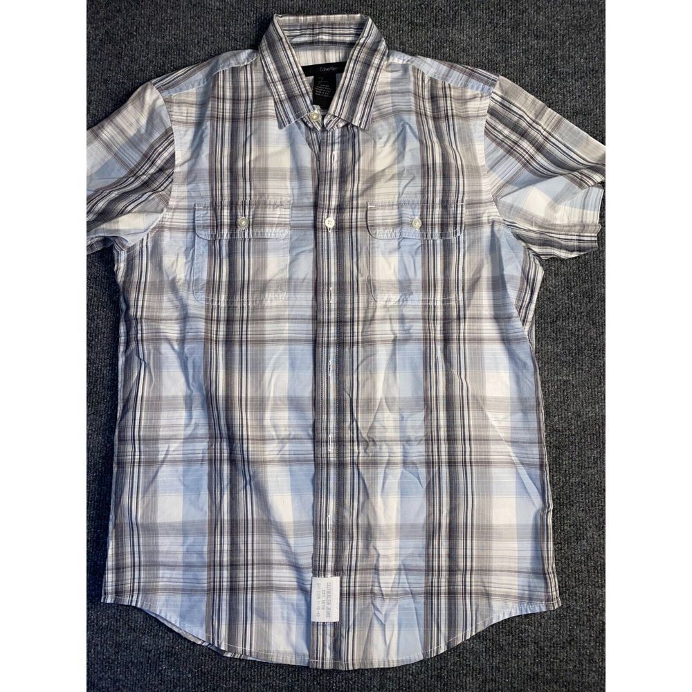 Calvin Klein Shirt Men Small Multi Plaid Short Sleeve Classic Collar Button Down